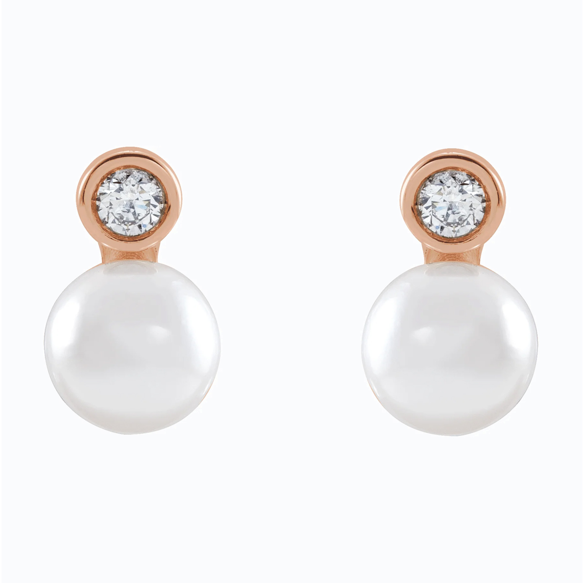 Natural Diamond Accented Cultured Akoya Pearl Stud Earring, 14k Rose Gold