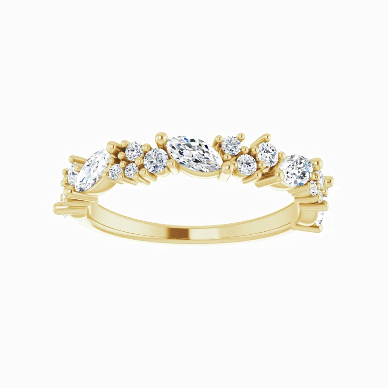 Marquise and Round  Diamond Band Ring, 14k Gold