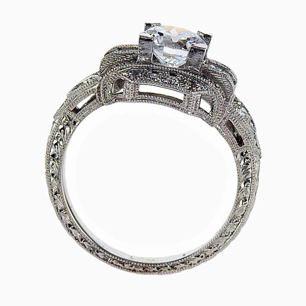 Art Deco Inspired Diamond Engagement Ring, 18k White Gold (semi-mount)