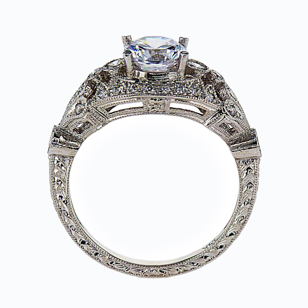 Art Deco Inspired Engagement Ring, 18k White Gold (semi-mount)