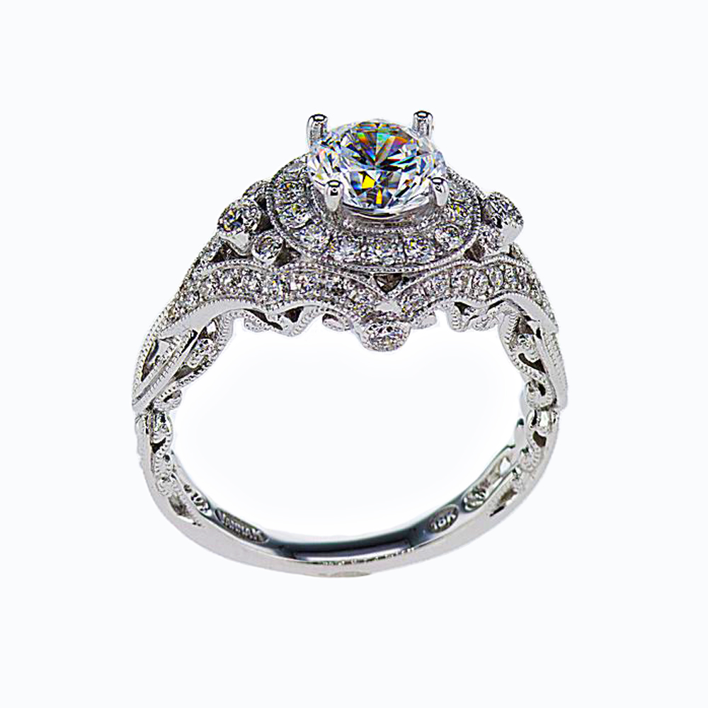 Art Deco inspired Engagement Ring, 18k White Gold(semi mount)