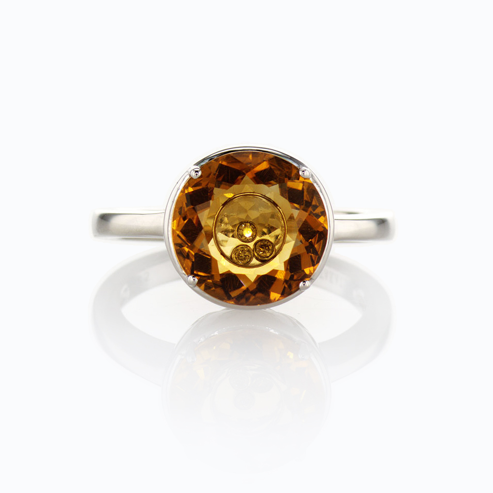 Citrine and Dancing Diamond Ring, Sterling Silver