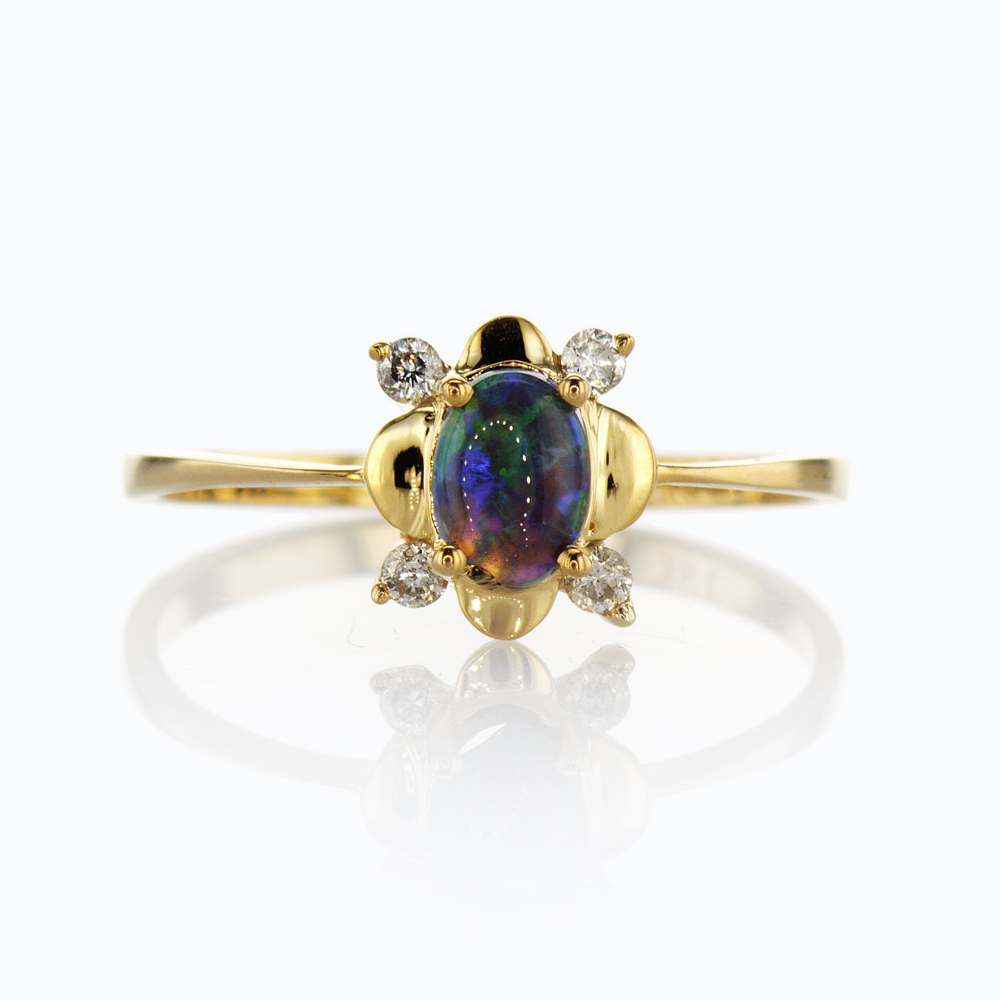 Diamond & Opal Ring, 18k Yellow Gold