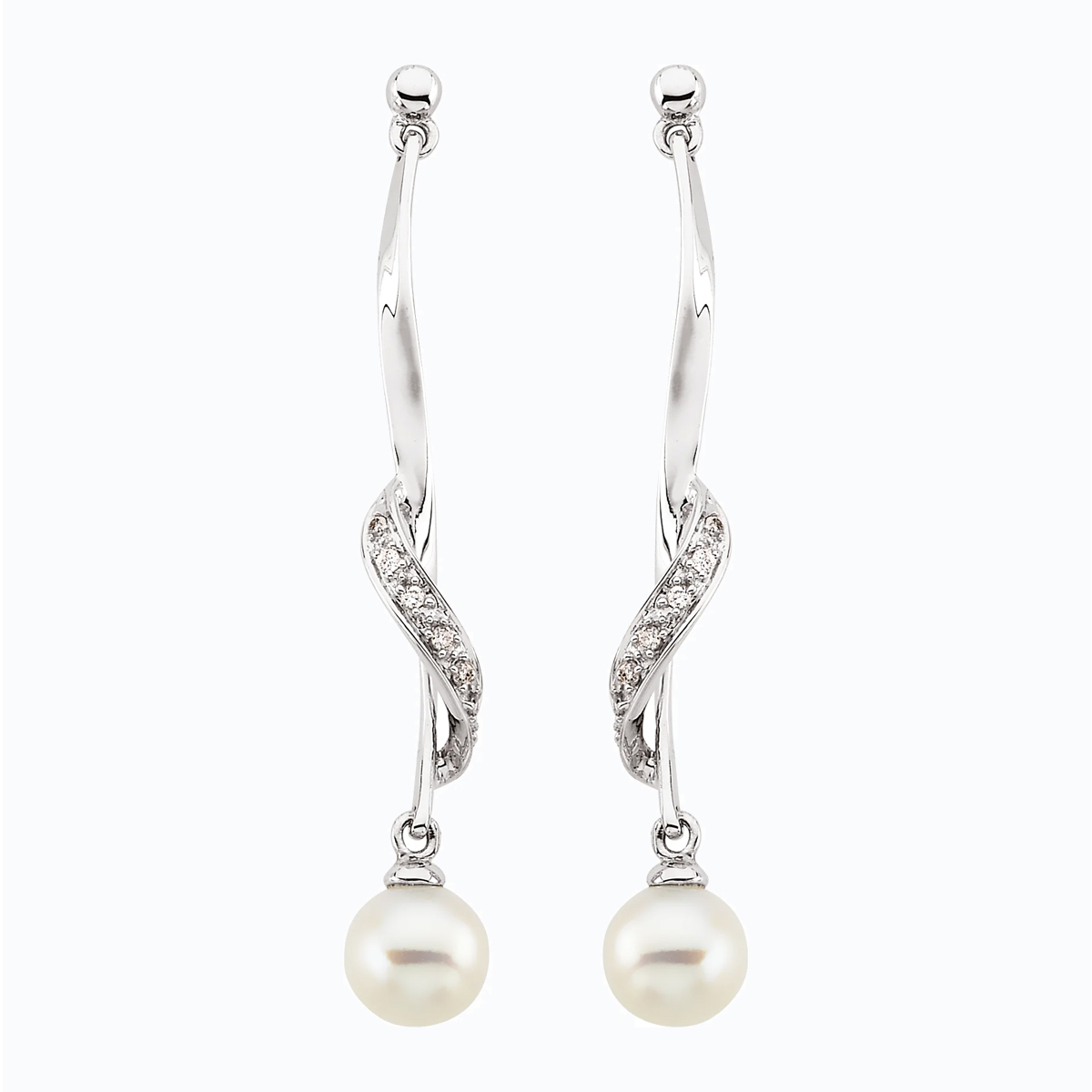 Natural Diamond Accented Cultured Pearl Dangle Earrings, 14k White Gold