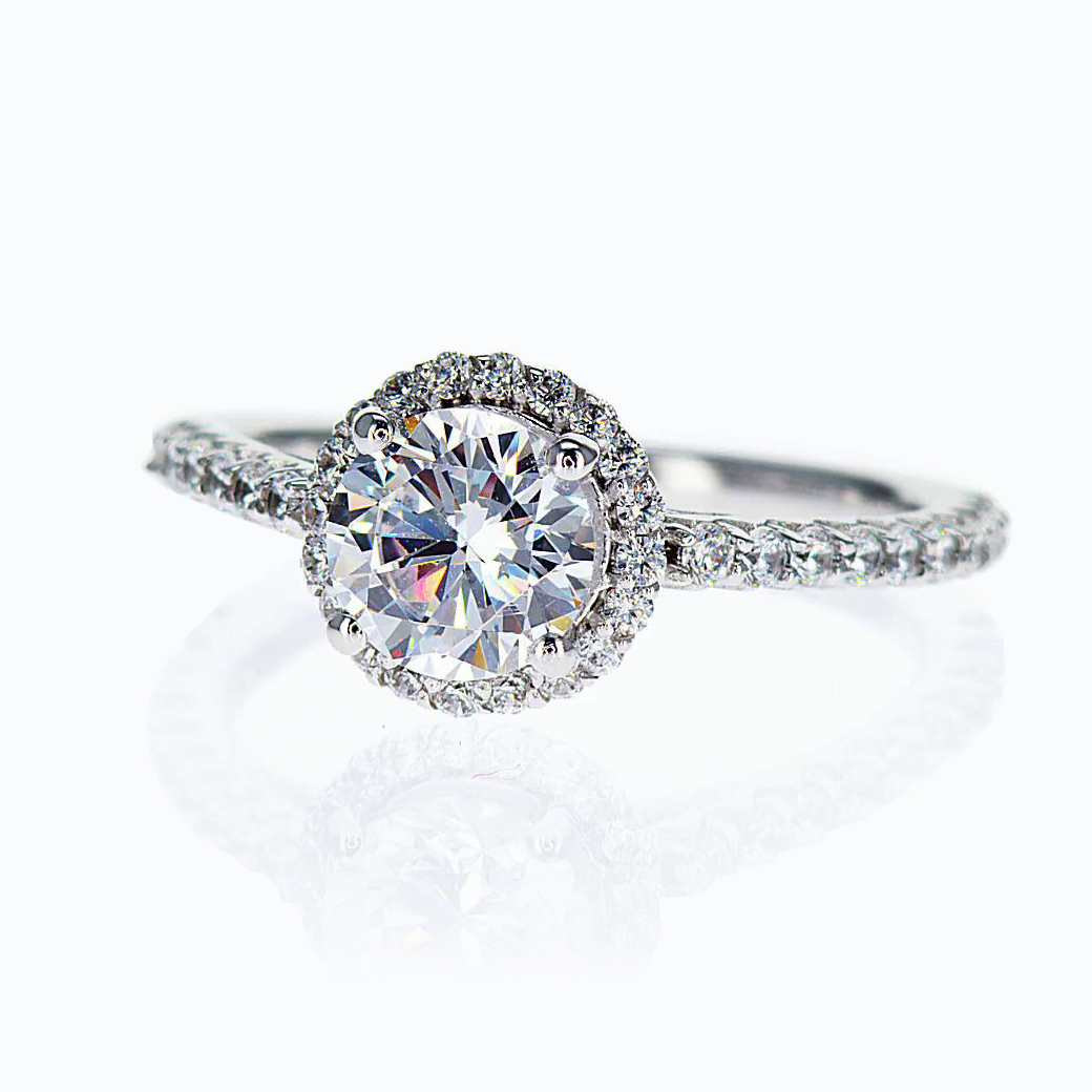 Diamond Halo Engagement Ring, 18k White Gold  (semi mount)