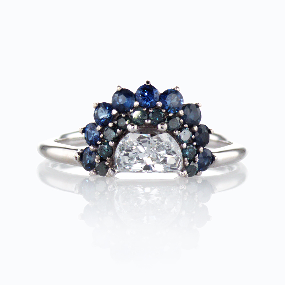 Dino Lonzano Luna Diamond and Sapphire Ring, 18k White Gold
