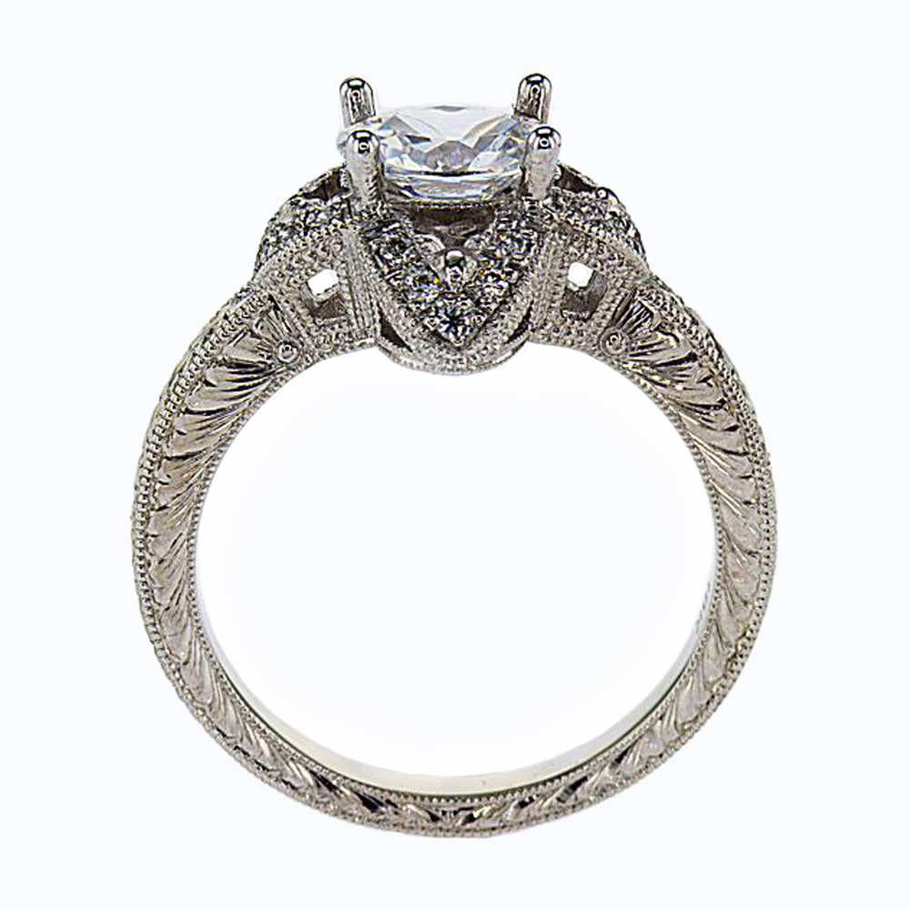 Floral inspired Engagement Ring , 18k White Gold (semi-mount)