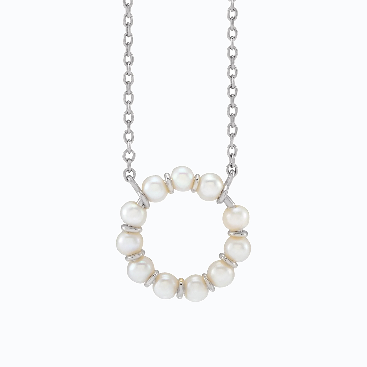 Freshwater Pearl Circle Necklace, 14k White Gold