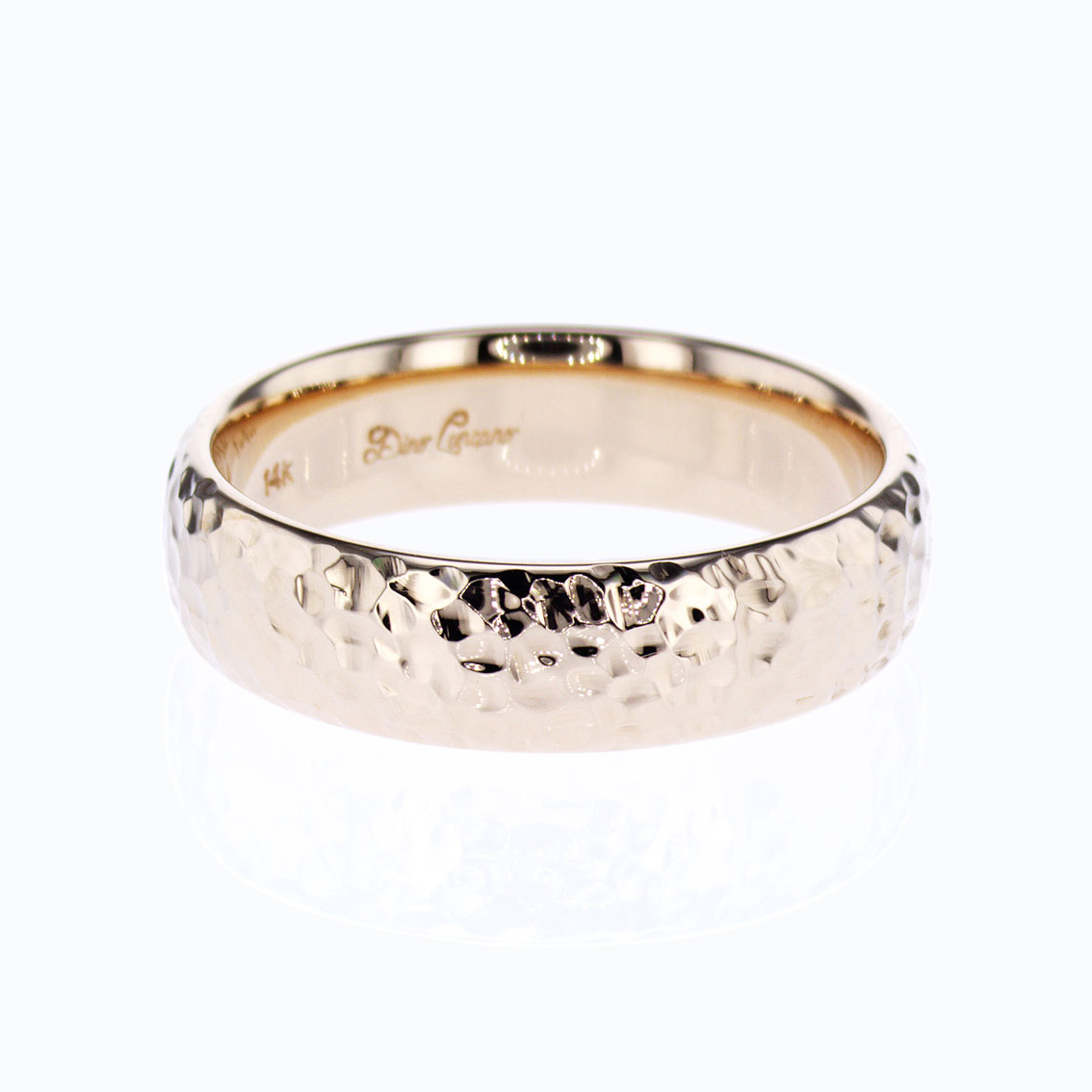 Hammered finish Men's Wedding Ring, 14k Yellow Gold