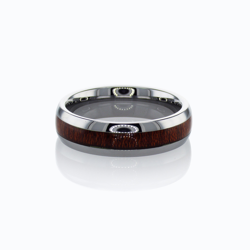 Koa Wood Inlay Tungsten Men's Wedding Ring, 6mm