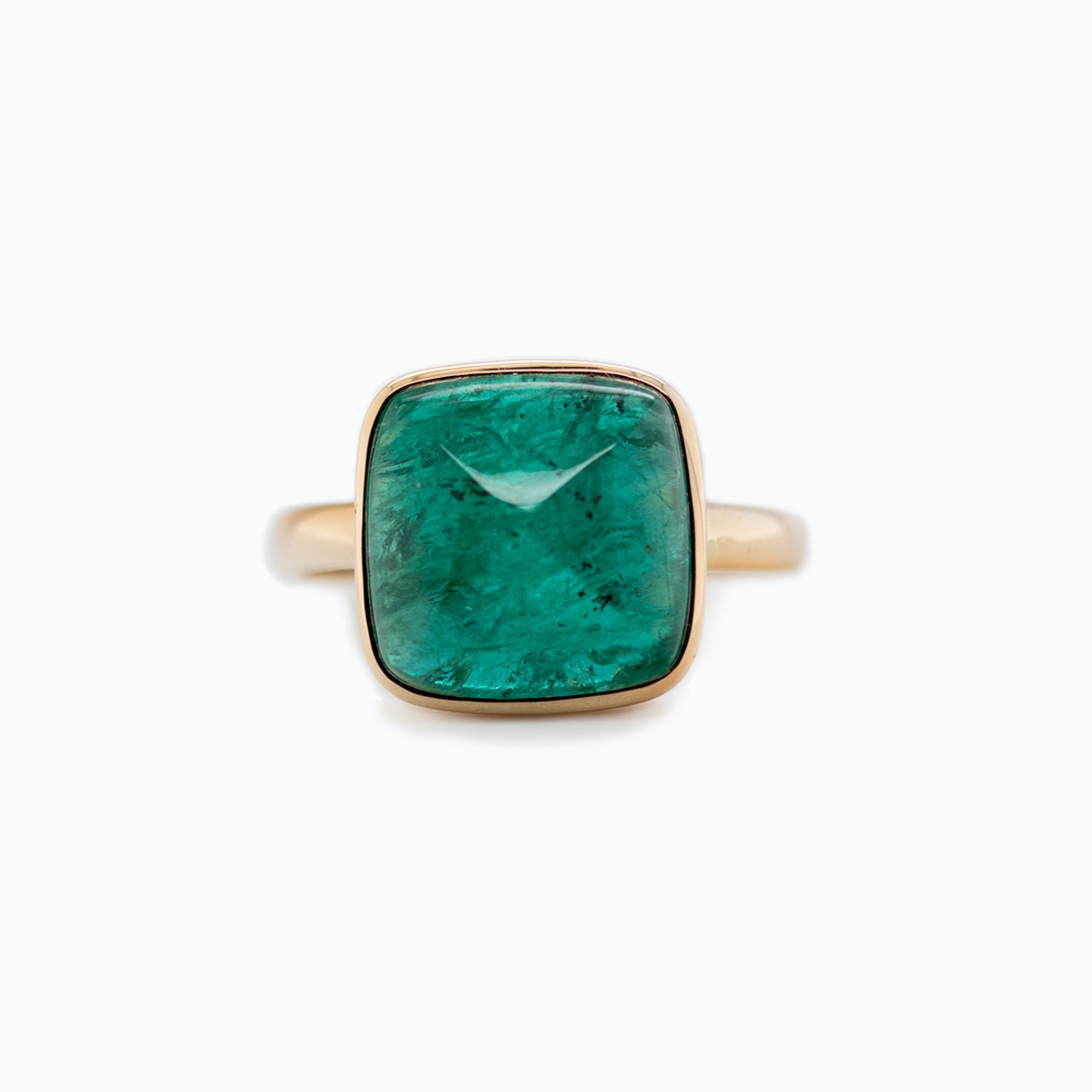 Natural Emerald Sugarloaf Fashion Ring, 18k Yellow Gold