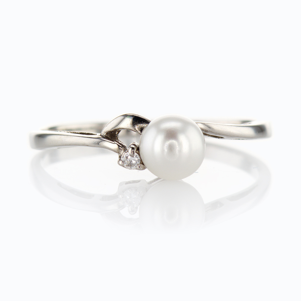 Pearl & Diamond Ring, Sterling Silver