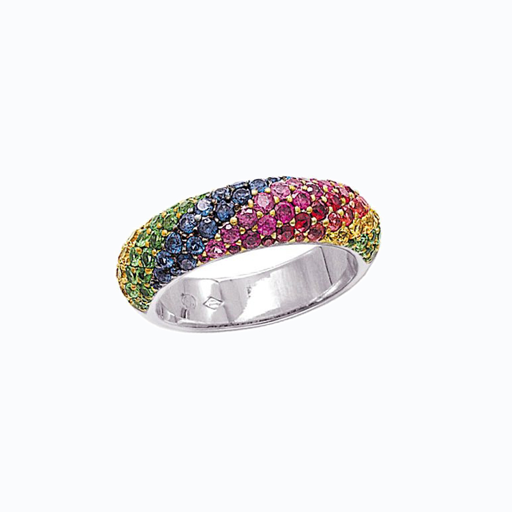 Rainbow Sapphire Pave Ring