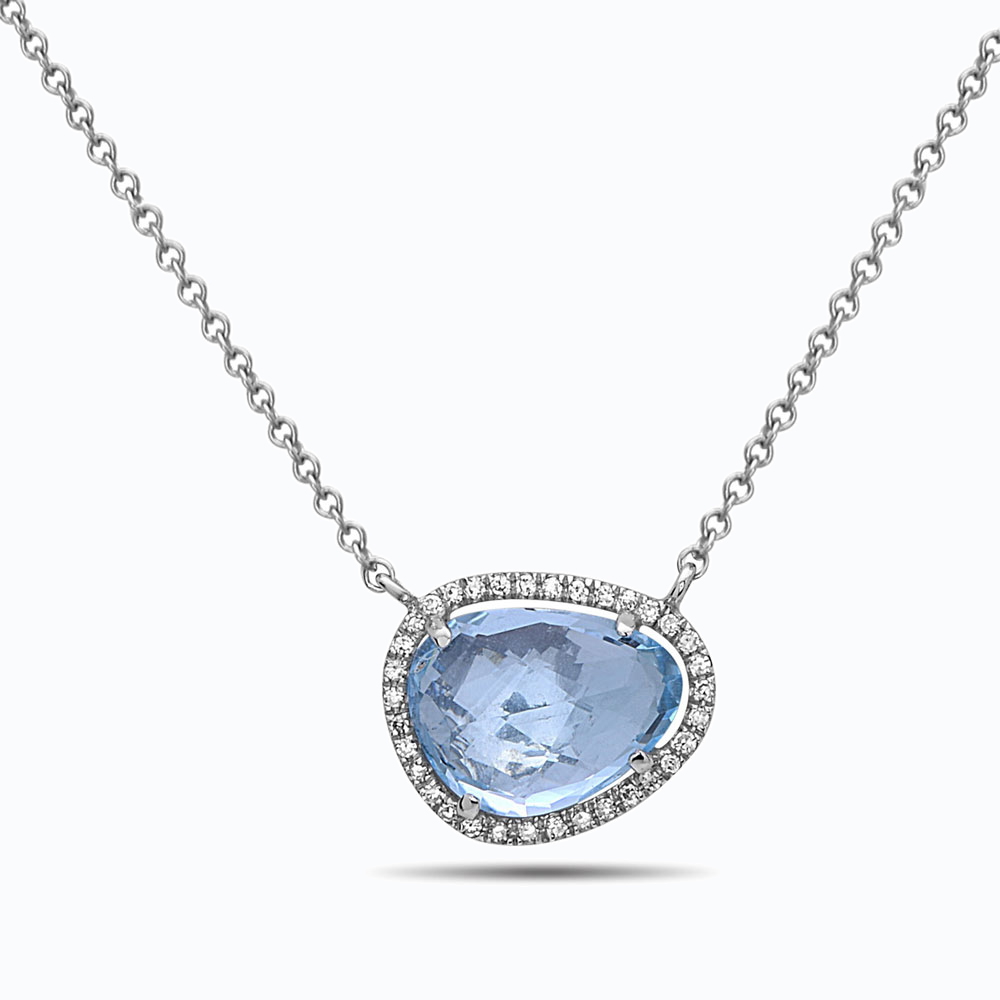 Rock Candy Blue Topaz and Diamond Necklace in 14K White Gold