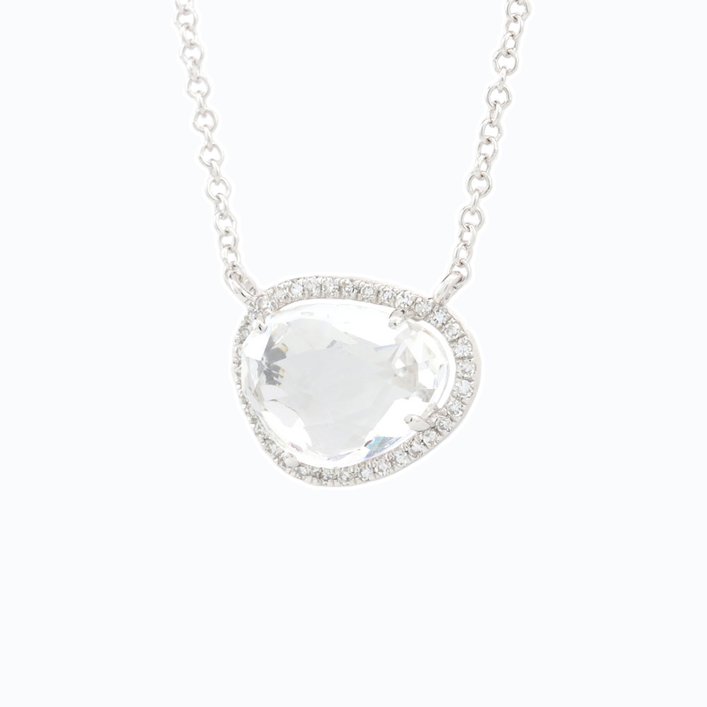 Rock Candy White Topaz & Diamond Necklace, 14K White Gold Gemstone Necklace