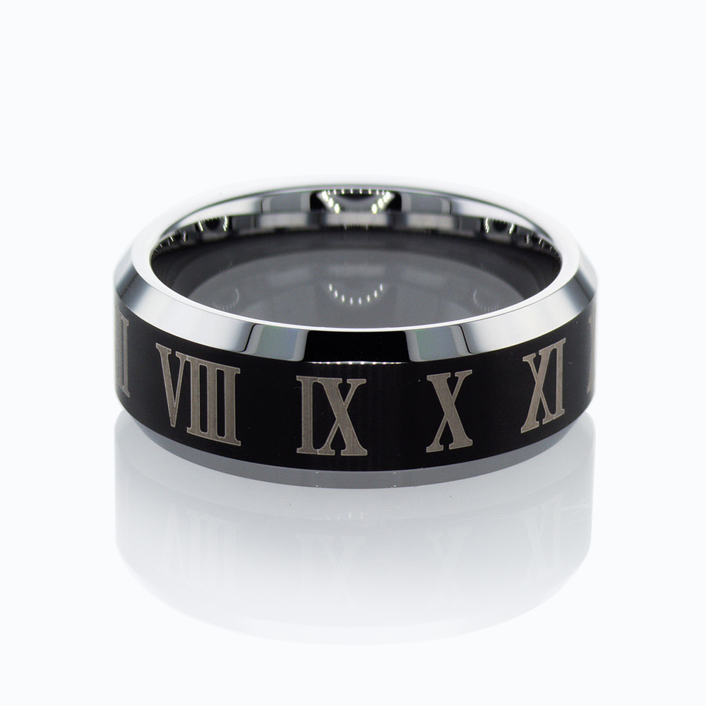 Roman Numeral Engraved Tungsten Wedding Band, 8mm