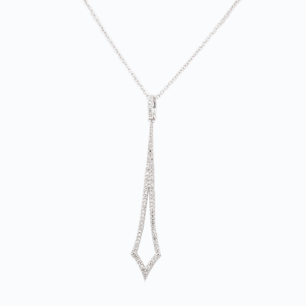 Tie Shape Diamond Pendant with Chain, 14k White Gold