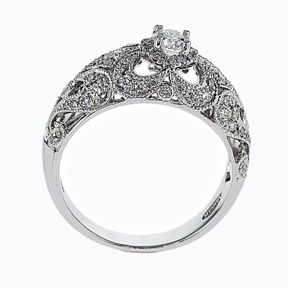 Vintage Inspired Edwardian Engagement Ring , 14k White Gold