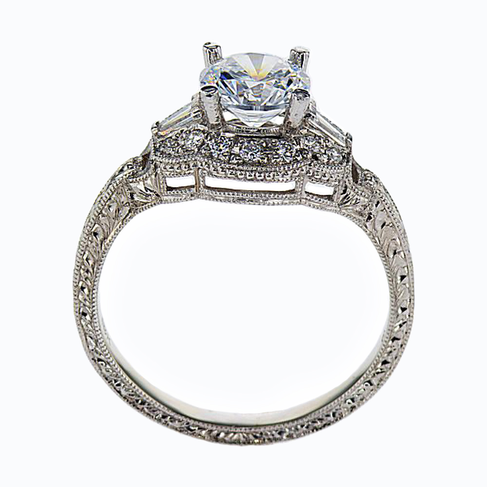 Vintage inspired Halo Engagement Ring, 18k White Gold (semi-mount)