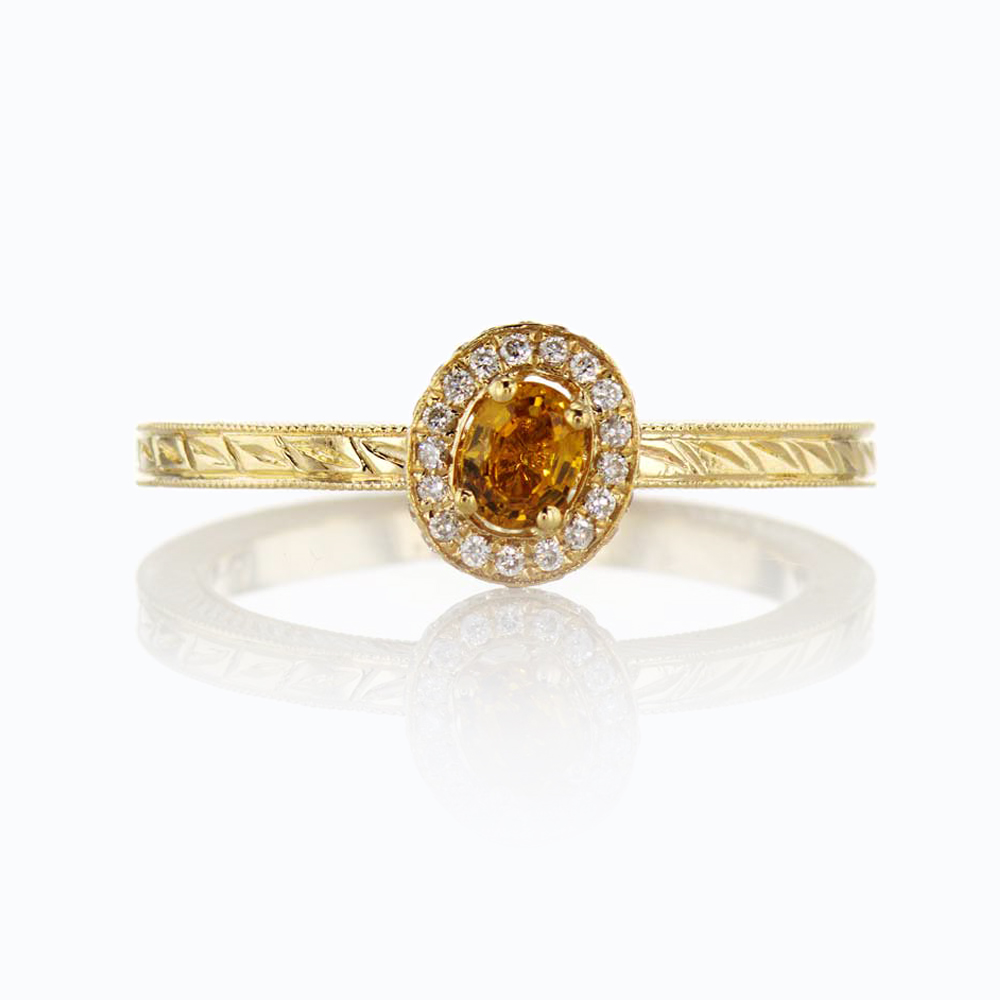Yellow Sapphire Ring with Diamond Accents, 14k Yellow Gold