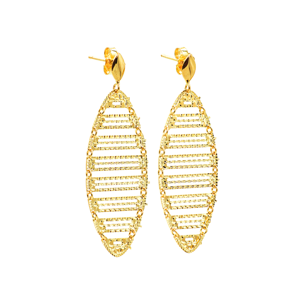 Filigree Dangle Curtain Earrings in 14k Yellow Gold