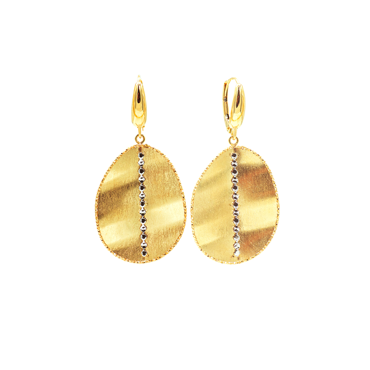 Leaf Disc Dangle Earrings in 14k Yellow and White Gold