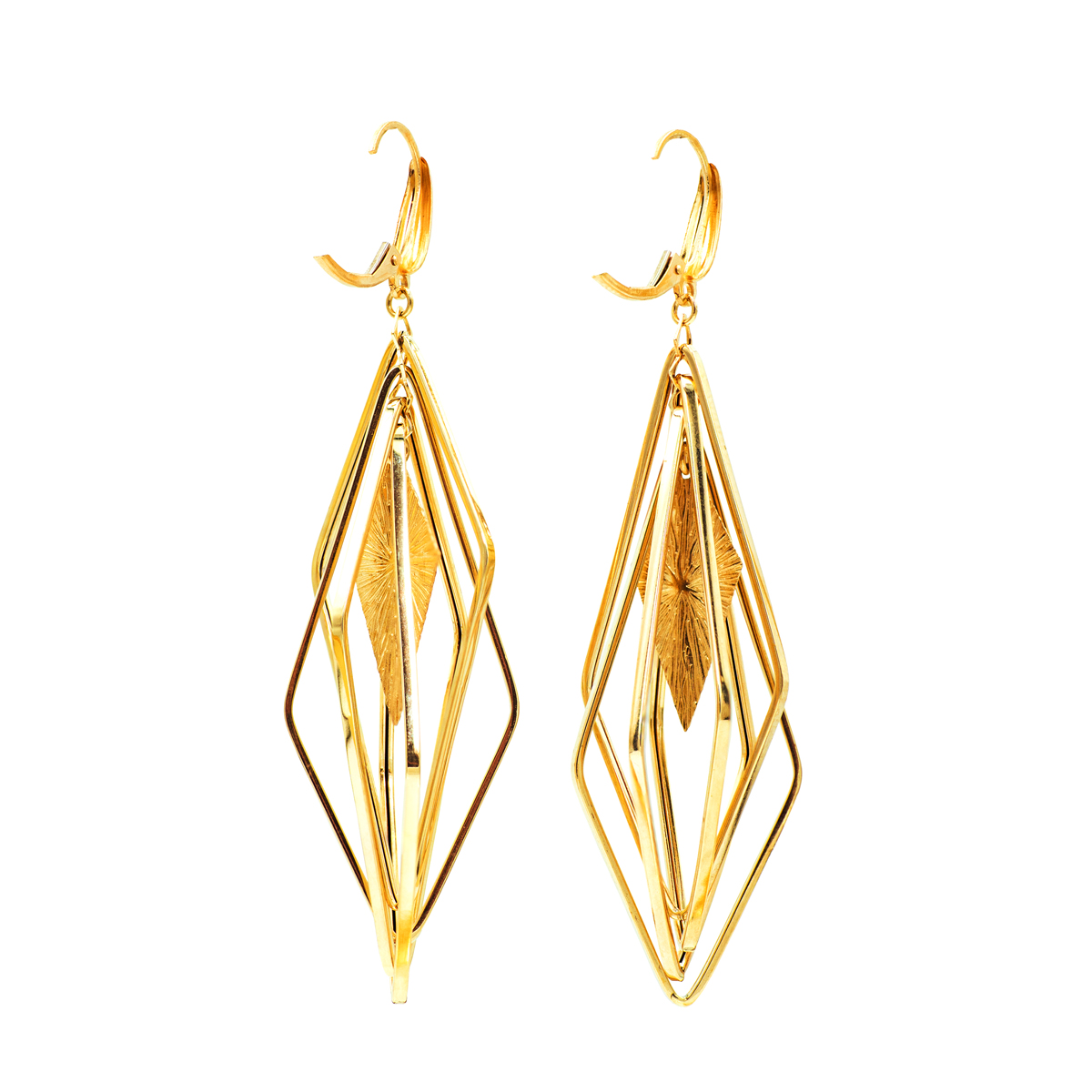 Multi-Drop Rhombus Hoop Earrings in 14k Yellow Gold