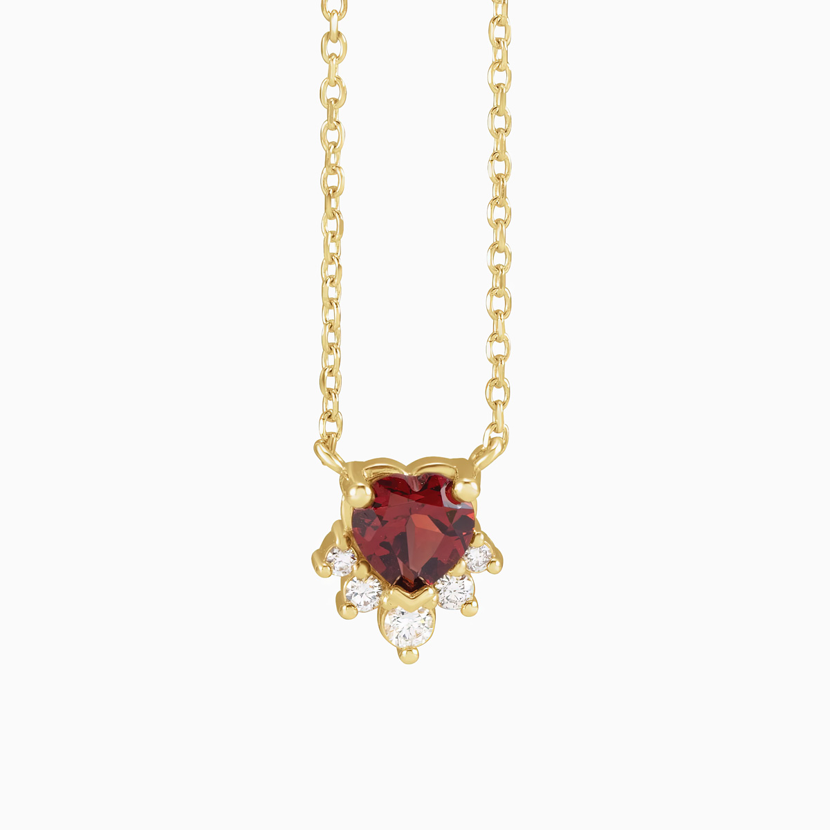 Natural Mozambique Garnet and Diamond Heart Necklace, 14k Yellow Gold