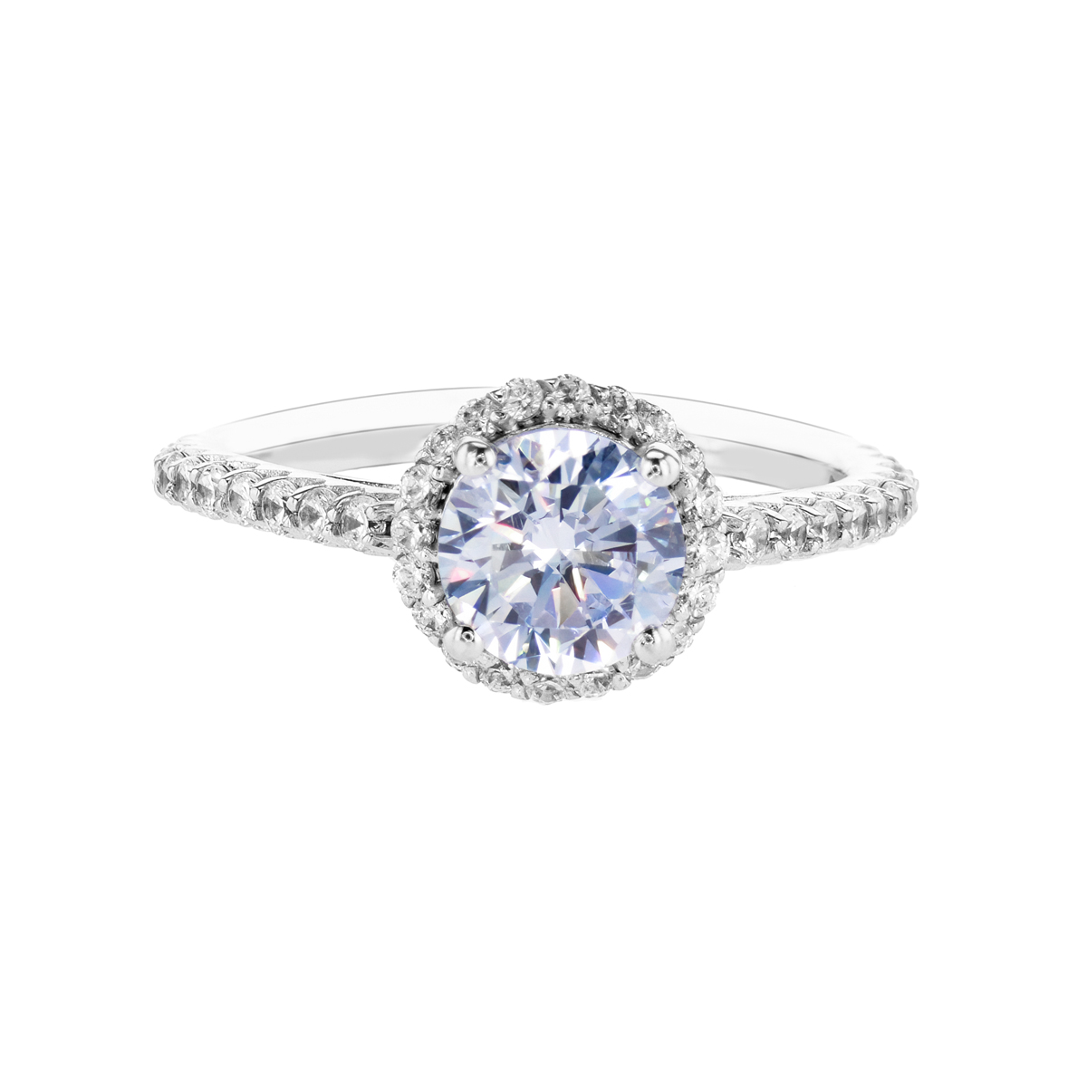 Diamond Halo Engagement Ring, 18k White Gold  (semi mount)