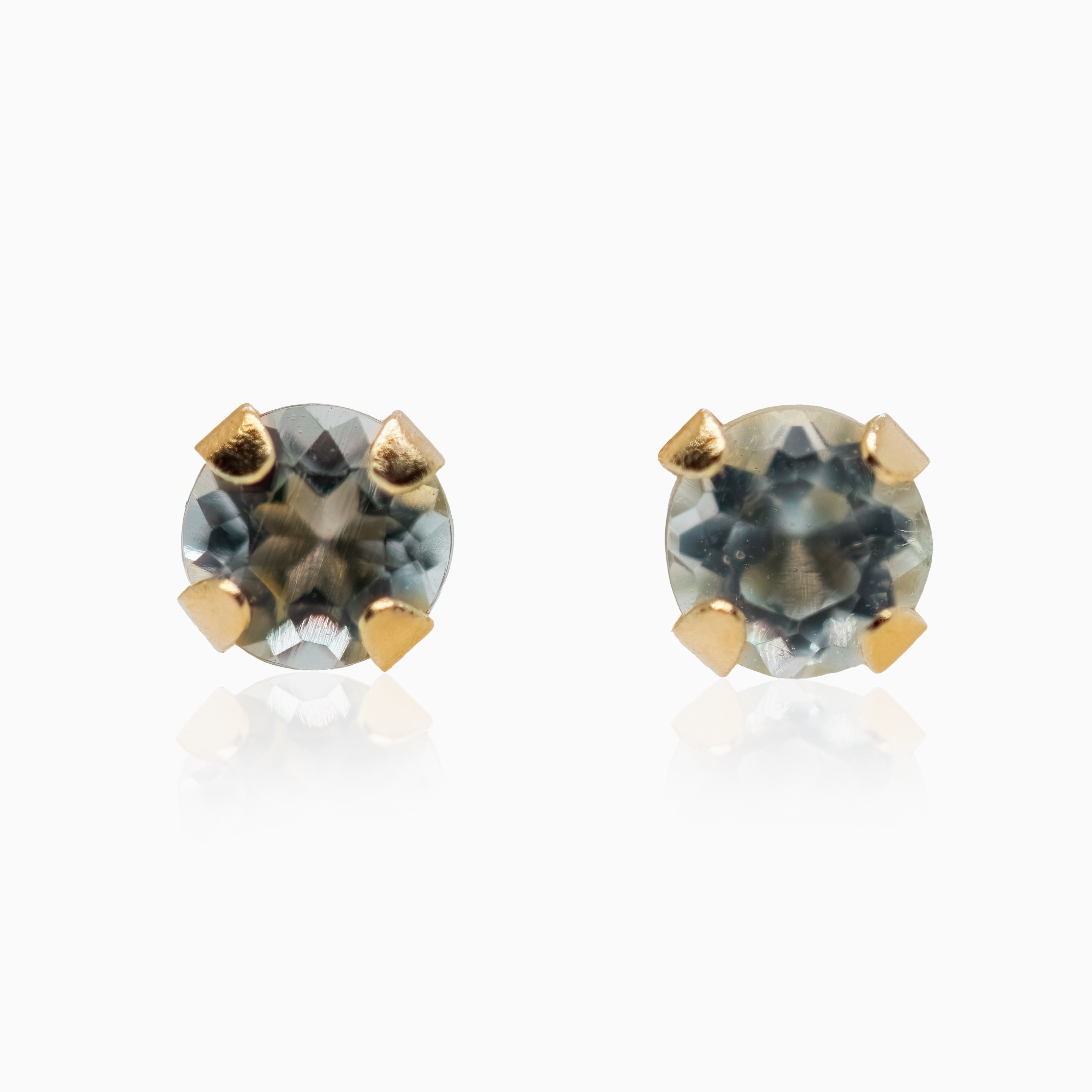 March Birthstone Stud Earrings, Natural Aquamarine, 14k Yellow Gold