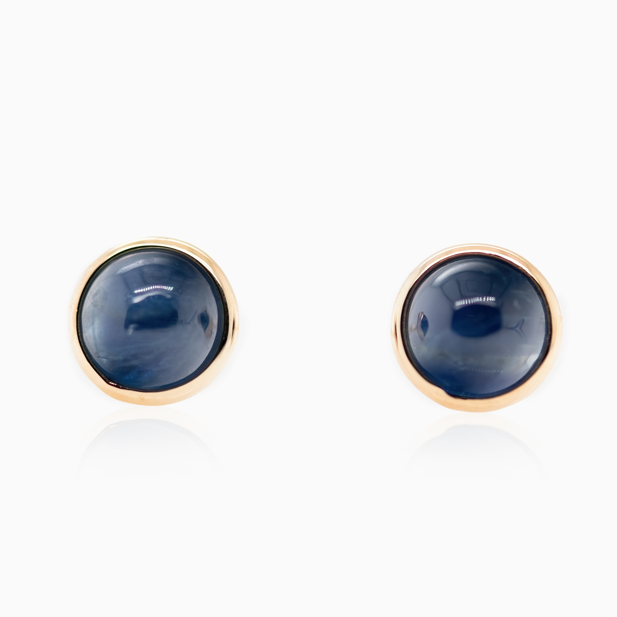 Cabochon Cut Natural Blue Sapphire Stud Earrings, 5mm, 14k Yellow Gold