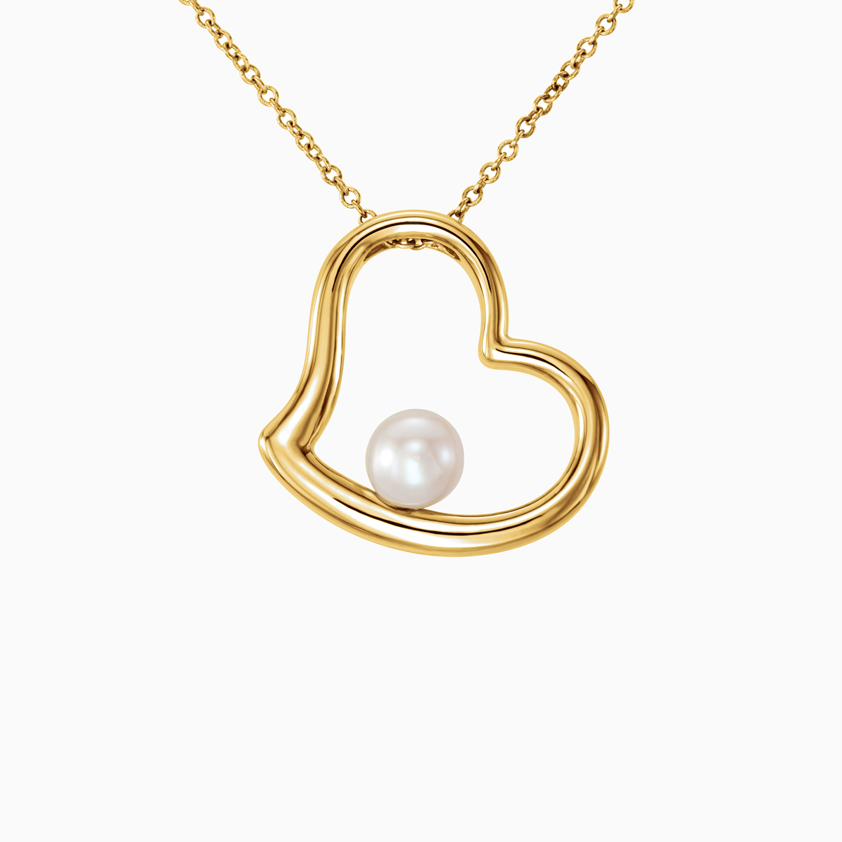 Freshwater Pearl Open Heart Necklace, 18 inches, 14k Gold