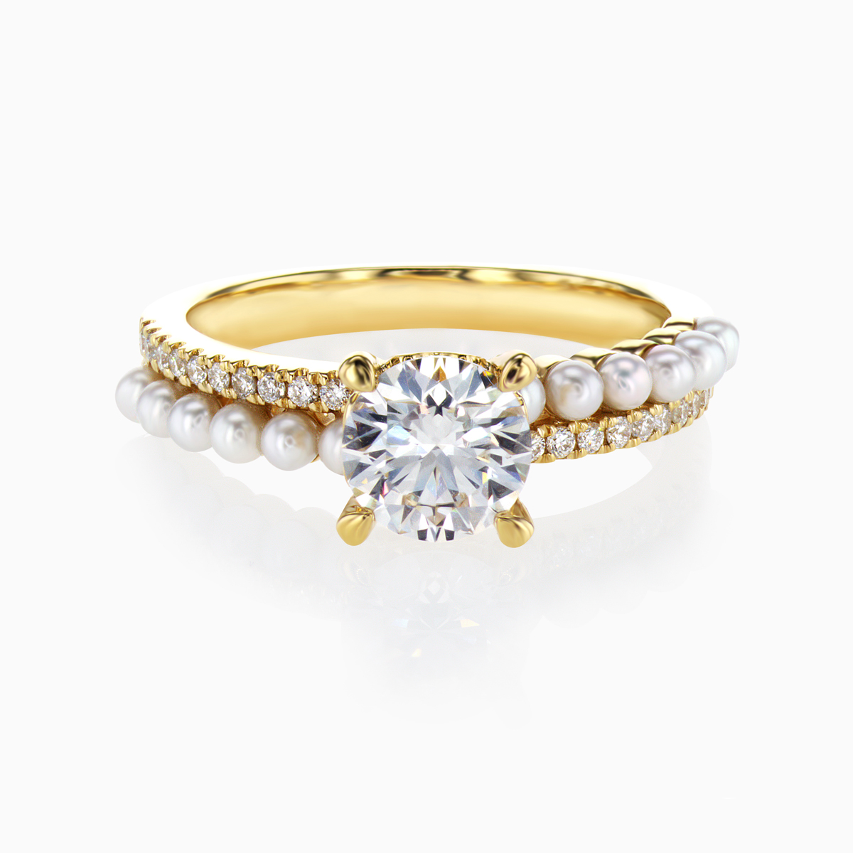1.07carat Lab-Grown Diamond & Pearl Double Row Ring in 18k White Gold