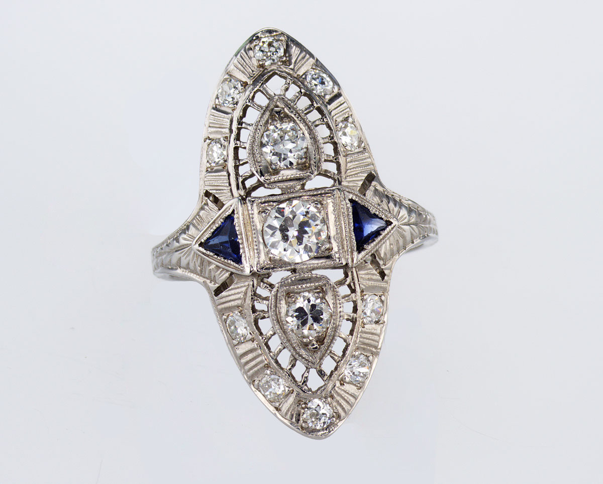 White Sapphire Engagement Ring with Diamond Halo