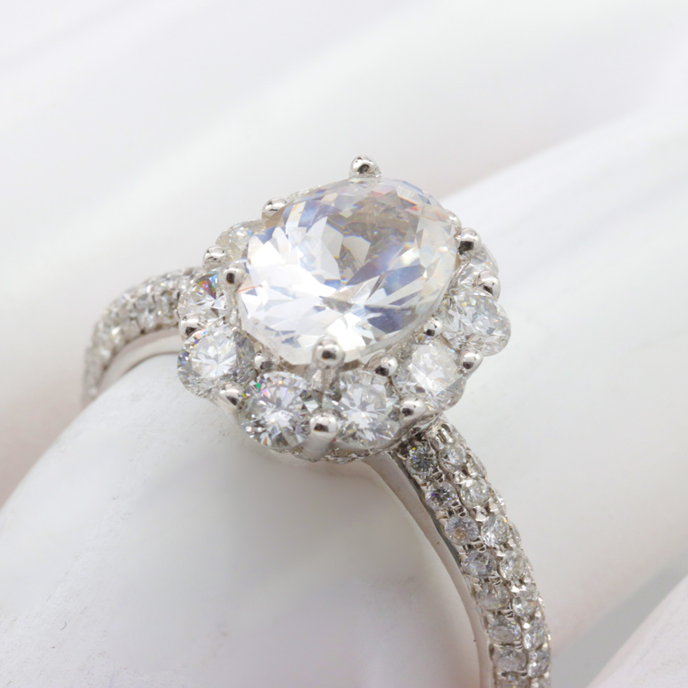White Sapphire Engagement Ring with Diamond Halo