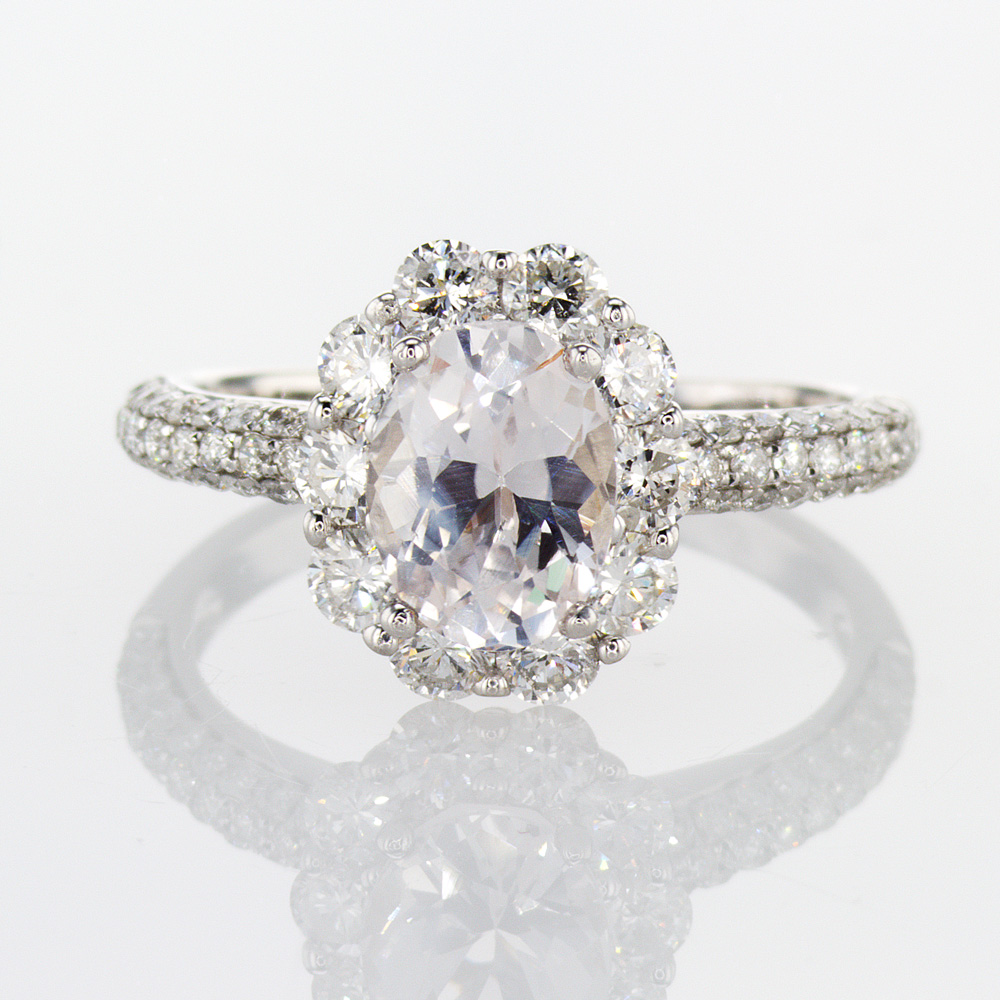 White Sapphire Engagement Ring with Diamond Halo
