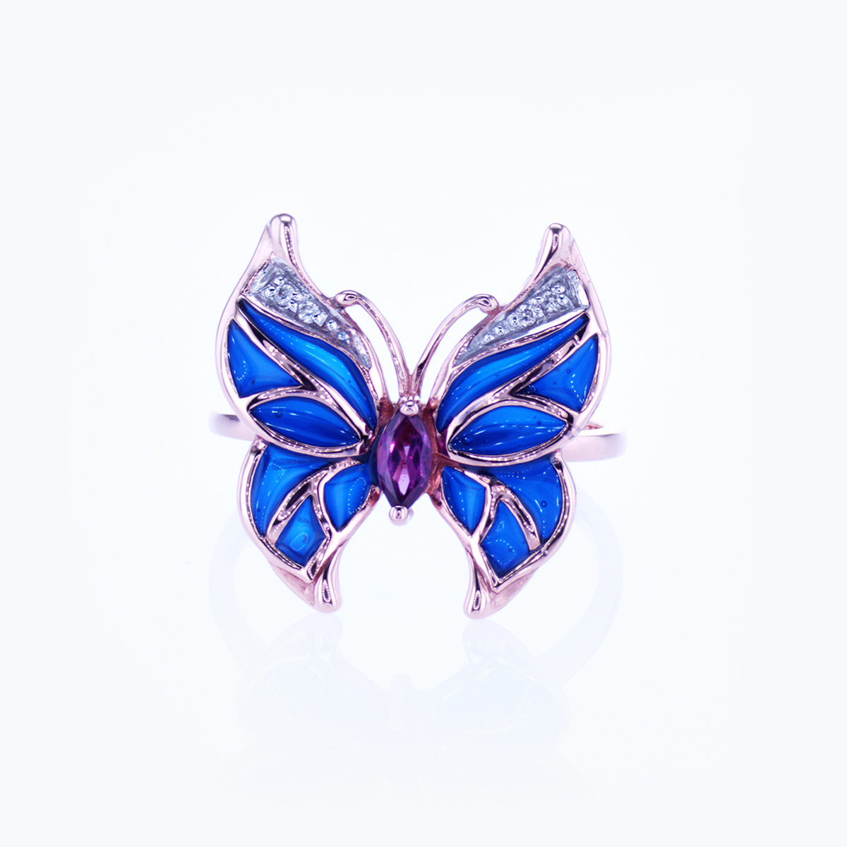 Diamond accented Gemstone Enamel  Butterfly Ring