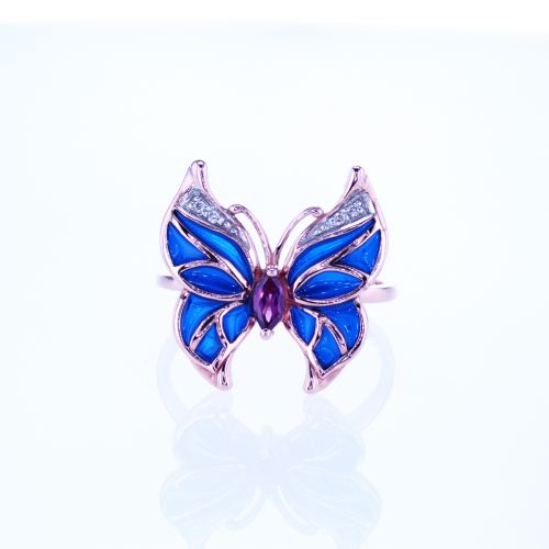 Diamond accented Gemstone Enamel  Butterfly Ring