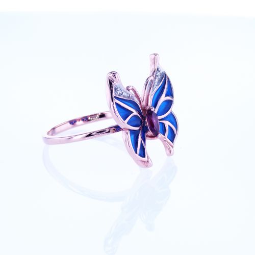 Diamond accented Gemstone Enamel  Butterfly Ring