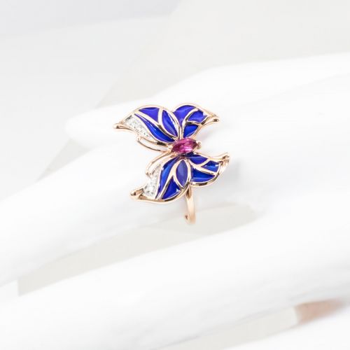 Diamond accented Gemstone Enamel  Butterfly Ring