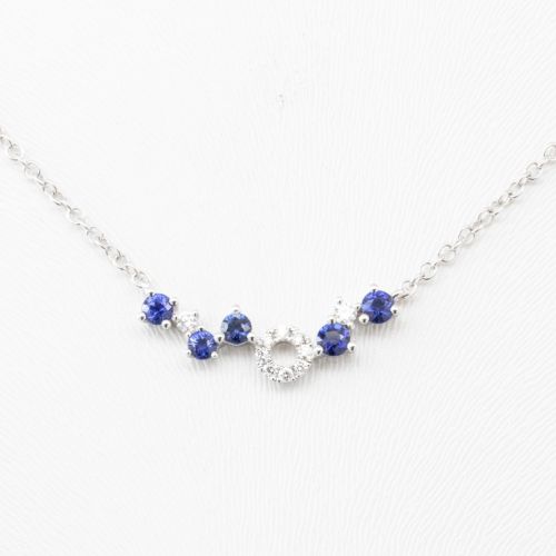 Diamond and Blue Sapphire Curve Necklace