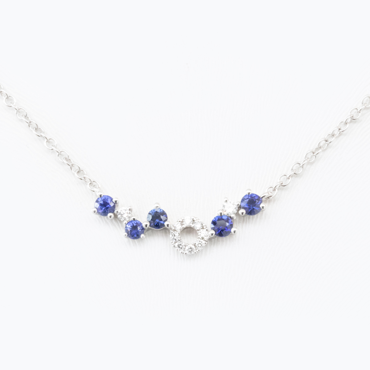 Diamond and Blue Sapphire Curve Necklace