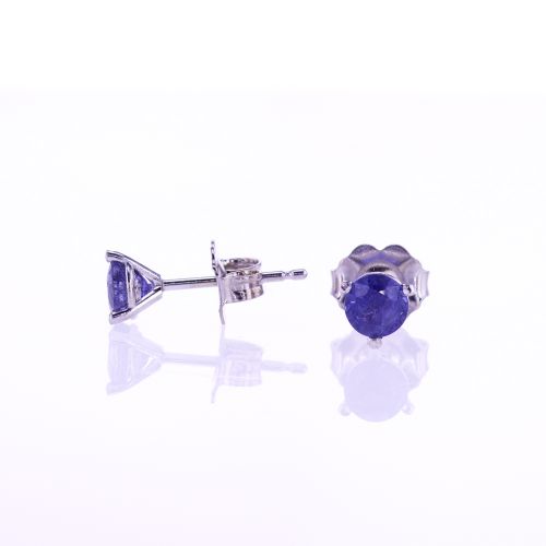 Natural Blue Sapphire Stud Earrings, 18k White Gold