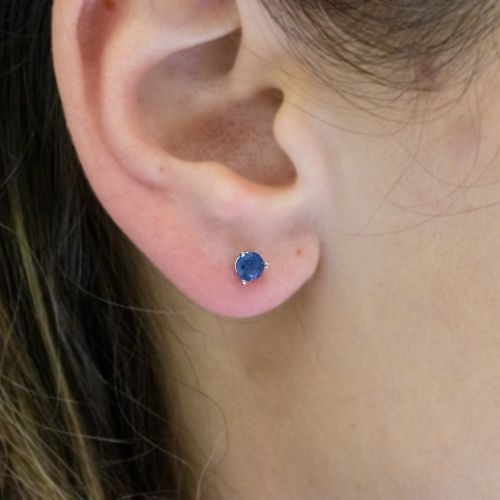 Natural Blue Sapphire Stud Earrings, 18k White Gold