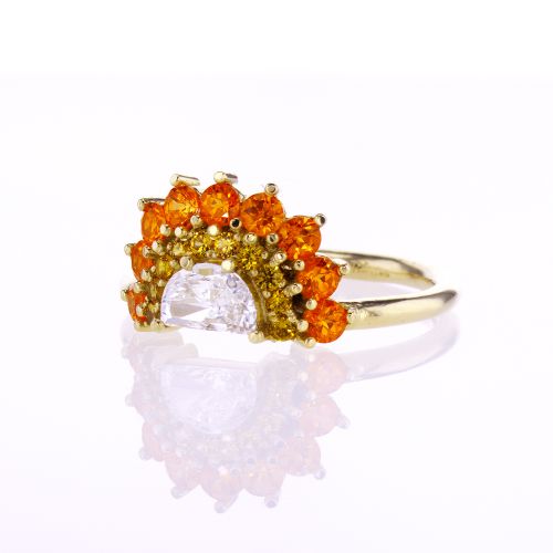 Dino Lonzano Luna Diamond Ring with Padparadscha Sapphires