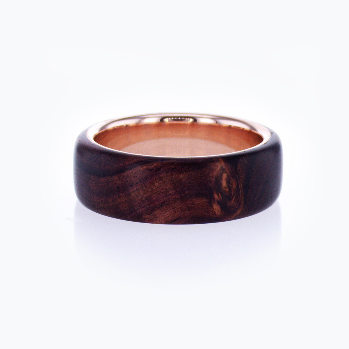 Burlwood Men's Wedding Ring with 14k Rose Gold Base