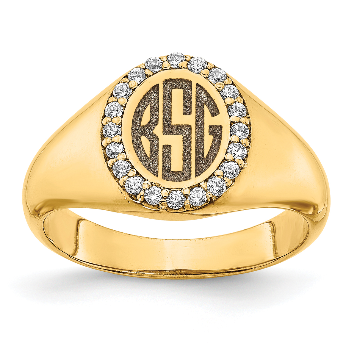 Diamond Accented Monogram Signet Ring
