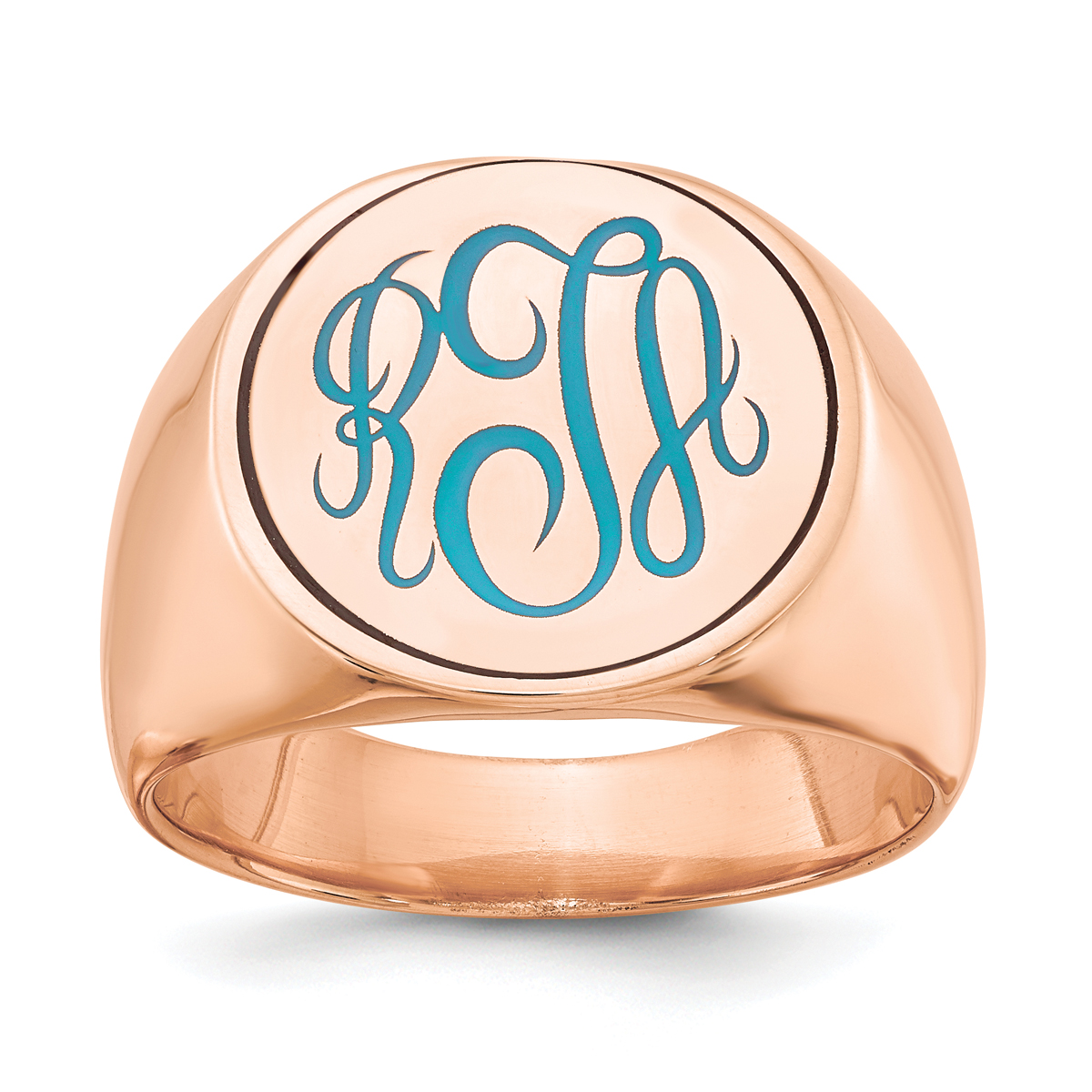 Classic Signet Ring with Blue Enamel Accented Monogram