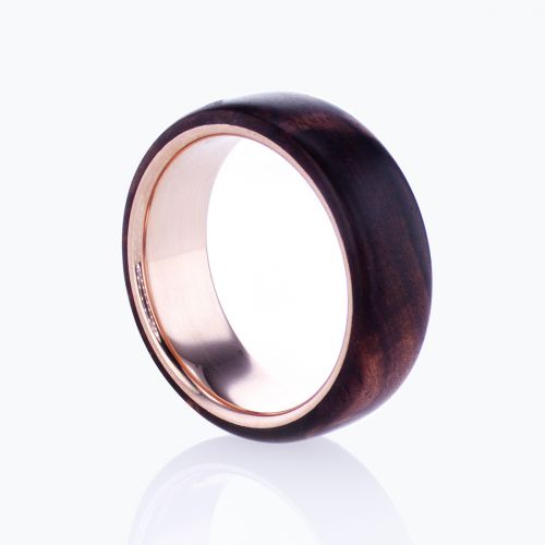 Burlwood Men's Wedding Ring with 14k Rose Gold Base