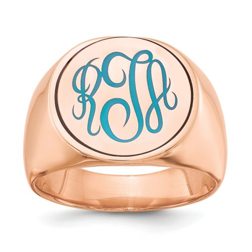Classic Signet Ring with Blue Enamel Accented Monogram